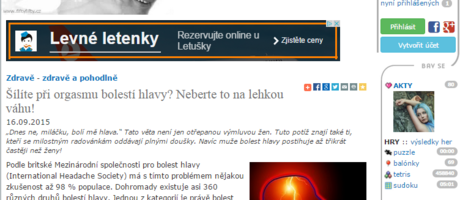 Šílíte při orgasmu bolestí hlavy? Neberte to na lehkou váhu!